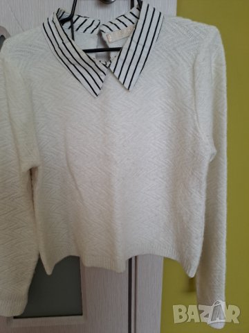 Дамска зимна бяла блуза с яка от плат, снимка 4 - Блузи с дълъг ръкав и пуловери - 38284388