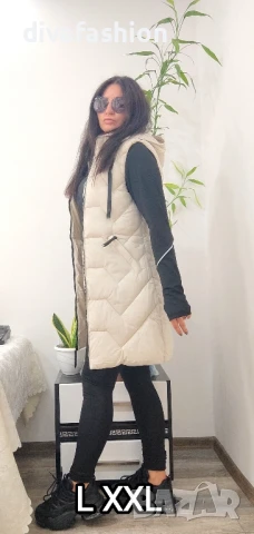 ✅Дамски дълъг елек грейка с качулка 🛑L XXL 