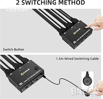 KVM превключвател Displayport 2 PC 2 монитора: с този 2 PC 2 monitor, снимка 4 - Друга електроника - 49872875