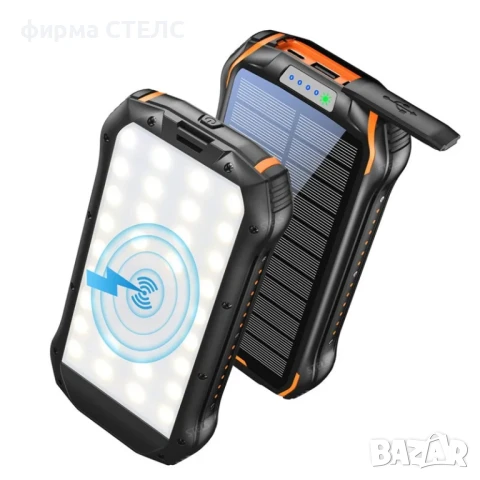 Преносима батерия STELS PowerMax 20K, 20000mAh, соларен панел, LED фенер, черно-оранжева, снимка 17 - Външни батерии - 50559228