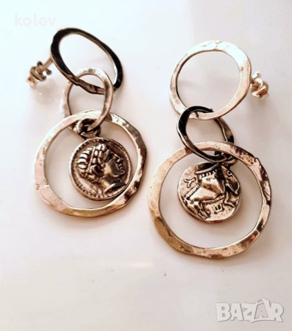 уникален сребърен комплект пръстен и обеци с реплики на монети, снимка 7 - Бижутерийни комплекти - 39708789