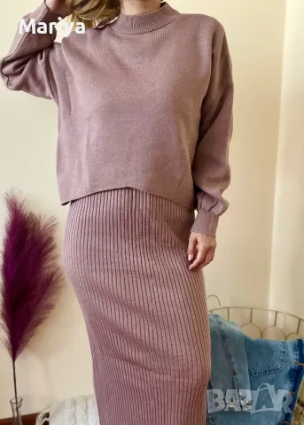 Рокля и пуловер плетиво. Розов цвят. Размер С,М, Л, снимка 4 - Рокли - 47682331