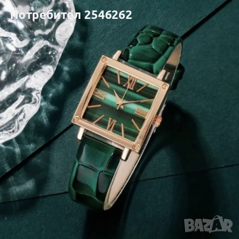 Елегантен комплект часовник и бижута с зелени кристали и златист корпус, снимка 3 - Бижутерийни комплекти - 52904438