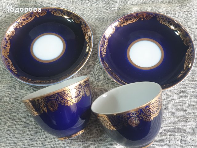 Двоен сет от руски порцеланови чашки и чинийки-ЛФЗ, снимка 3 - Сервизи - 38184920