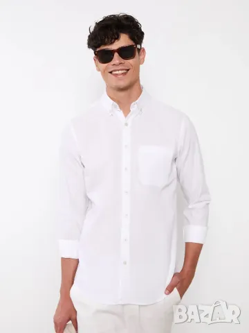 Нова мъжка бяла риза с дълъг ръкав на LC Waikiki - размер М
