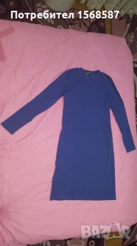 Синя рокля с дълъг ръкав размер L, снимка 1 - Рокли - 34646145
