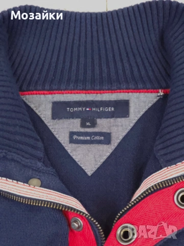 Мъжки пуловер Tommy Hilfiger Premium Cotton Тъмносин Ежедневен XL, снимка 3 - Пуловери - 53595694