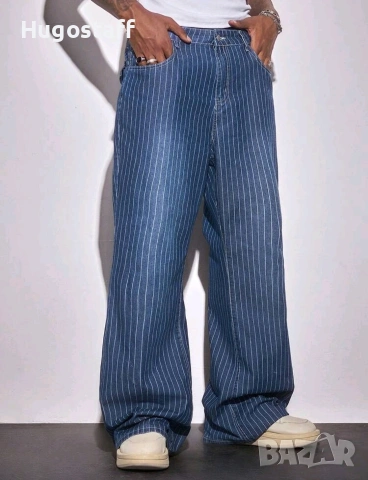 Нови baggy дънки райета сини Casual Loose Fit Jeans панталони карго Л/34, снимка 3 - Дънки - 53115043