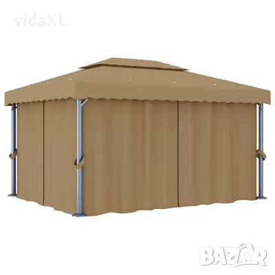 vidaXL Шатра със завеси, 4x3 м, таупе, алуминий（SKU:3067050, снимка 1 - Градински мебели, декорация  - 47547035