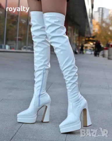 Чизми на ток - бял лак