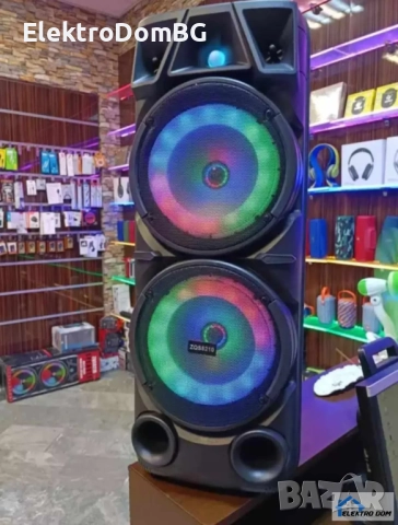 Двойна караоке колона KOBRA ZQS-8210 с Bluetooth 2х8“ микрофон и светлини, снимка 1