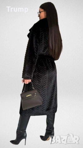 -20% луксозно палто, еко косъм, релеф, цвят черен, снимка 3 - Палта, манта - 52517339