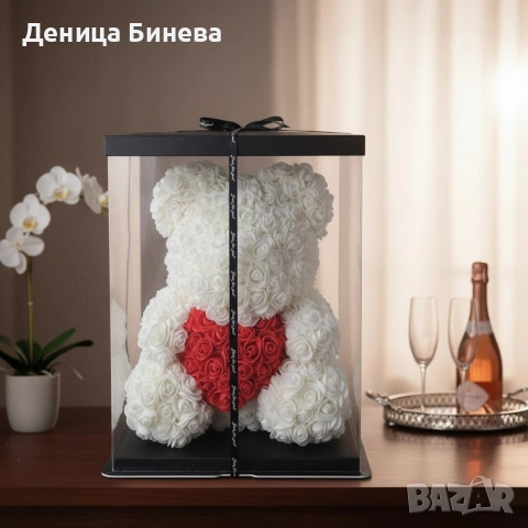 Мече от рози, 25см с подаръчна кутия в 3 цвята, снимка 5 - Декорация за дома - 53048250