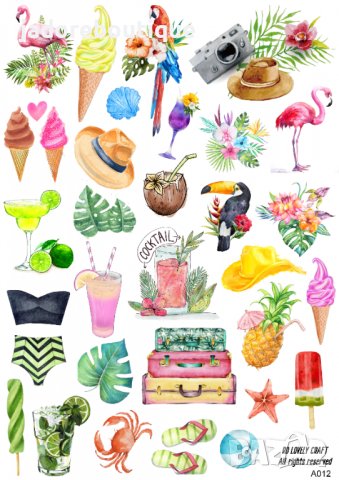 Скрапбук стикери за декорация планер лято ваканция summer самозалепващ лист А5 - различни видове, снимка 6 - Други - 37331557