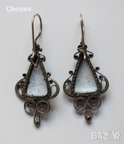 Стари Съветски порцеланови обеци от мелхиор, снимка 5 - Антикварни и старинни предмети - 49103167