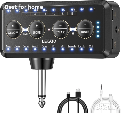 LEKATO Микро усилвател за слушалки за бас китара с множество ефекти