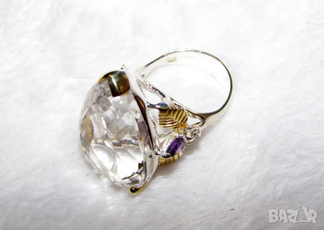 925 сребърен пръстен с планински кристал 30 карата, подходящ за подарък , снимка 7 - Пръстени - 51723296