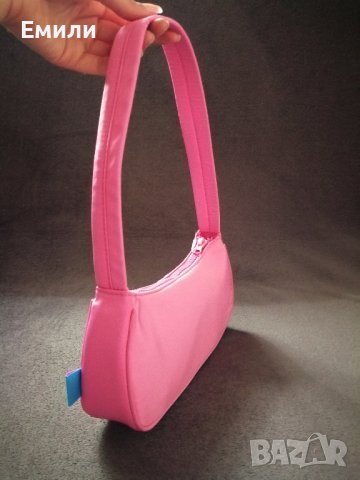Текстилна малка дамска чанта за рамо в розов цвят, снимка 8 - Чанти - 43734395