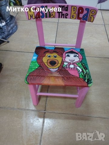 Рисувани дървени детски столчета, снимка 2 - Столове - 36334894