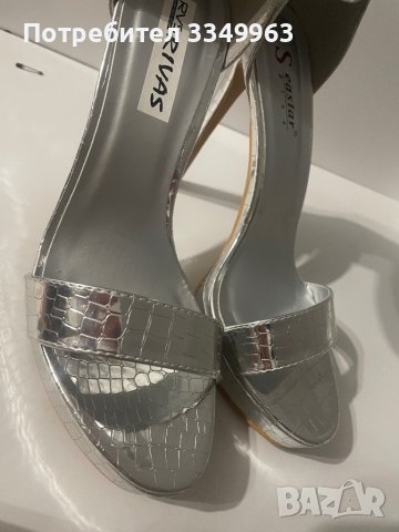 Сребристи обувки 12 см ток, снимка 3 - Дамски обувки на ток - 37063911