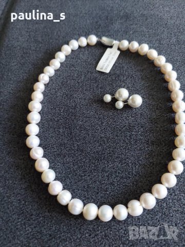 Комплет от колие тип чокър и обеци от естествена перла / сребърна закопчалка 925 , снимка 7 - Бижутерийни комплекти - 33168768