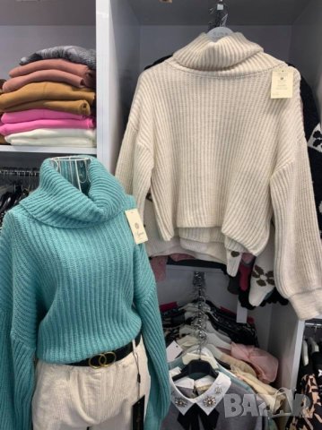 Дамски къс пуловер с яка 5 цвята, снимка 5 - Блузи с дълъг ръкав и пуловери - 43156137