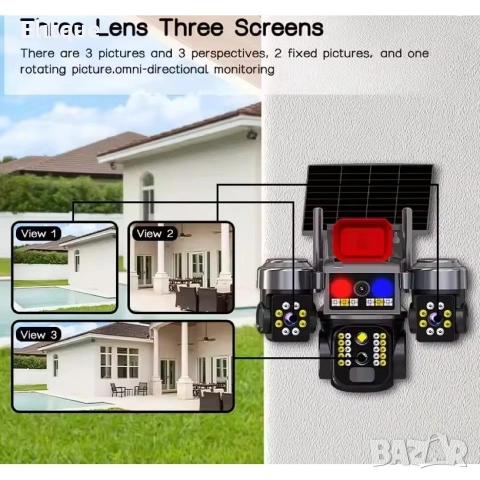 СОЛАРНА ОХРАНИТЕЛНА КАМЕРА SUNVISION – 16 MP, 3 ОБЕКТИВА, АЛАРМА , 4G - SIM карта, снимка 4 - Друга електроника - 53428801