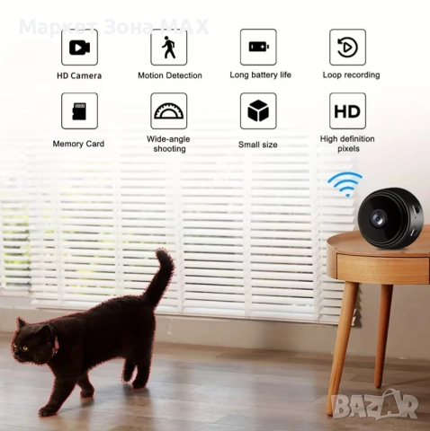 Модерна Мини безжична HD камера с Wi-Fi, нощно виждане и детекция на движение, снимка 5 - IP камери - 52892304