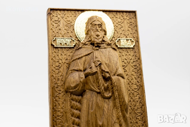Позлатена релефна икона на пророк Илия от масивен дъб, снимка 5 - Икони - 53224817