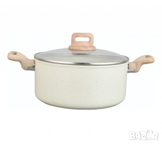 Тенджера Voltz Nice, Кован алуминий, Мраморно покр., Индукция, Кремав меланж, снимка 4 - Съдове за готвене - 52138255