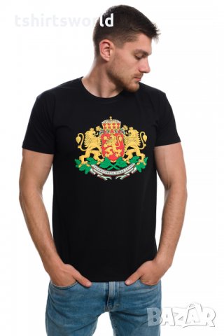 Нова мъжка черна тениска с релефен трансферен печат Герб на България , снимка 6 - Тениски - 28017520