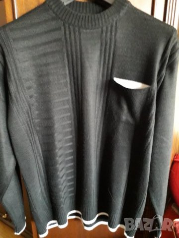 Мъжки черен пуловер с джоб голям размер, снимка 2 - Пуловери - 27782603