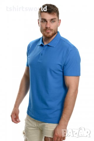 Нова синя мъжка блуза (тениска) тип Lacoste, с яка, снимка 3 - Блузи - 37662715