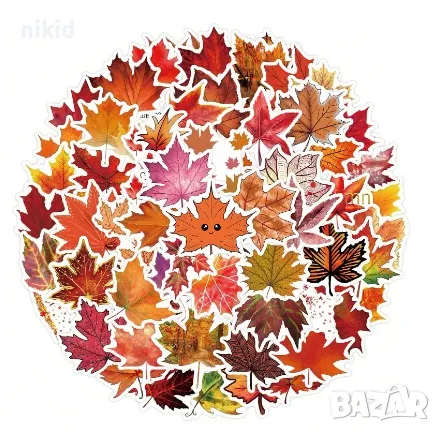 50 бр еленни листа листо есенно самозалепващи лепенки стикери за украса декор картонена торта др, снимка 3 - Други - 47522387