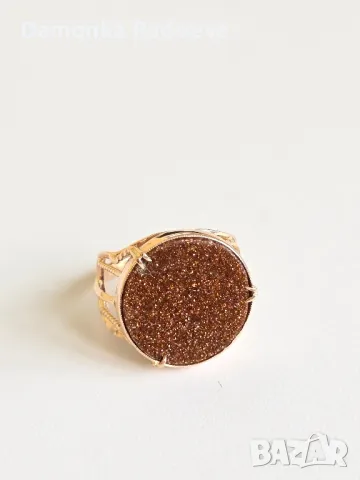 СССР златен пръстен с Авантюрин проба 583, снимка 8 - Пръстени - 48053551