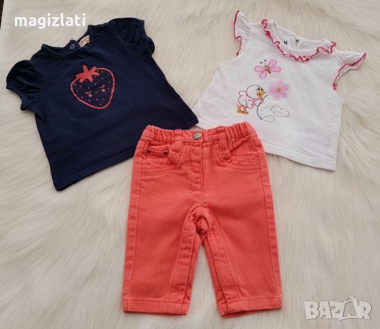 Дънки и тениски за бебе момиче 0-3 месеца, снимка 6 - Комплекти за бебе - 32426309