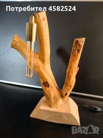 Дървена нощна лампа, рустик 