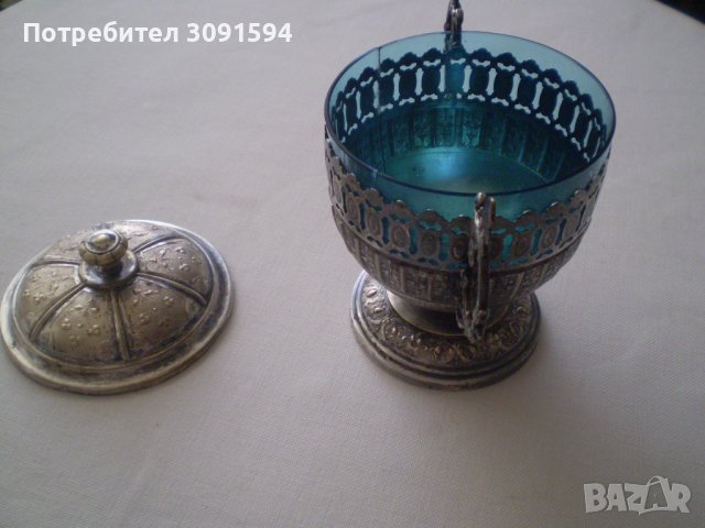 Стара захарница бонбониера  ВМФ Уникат с оригиналното стъкло  wmf, снимка 3 - Антикварни и старинни предмети - 37460864