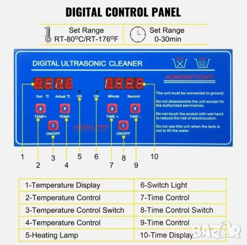 Ултразвукова дигитална почистваща вана  30 Литра / 40 kHz, снимка 3 - Други инструменти - 50498134