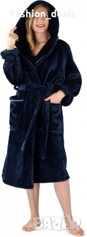 Нов луксозен халат Супер мек топъл с качулка, джобове Размер М 