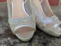Megias Сребърни дамски обувки с висок ток, снимка 4