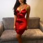 Уникална къса червена рокля сатен, снимка 2