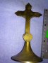 Старо КРАСИВО ОРНАМЕНТИРАНО ГОЛЯМО НАСТОЛНО МЕСИНГОВО РАЗПЯТИЕ КРЪСТ 42679, снимка 13
