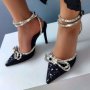 Сандали на ток - черен брокат - BY22, снимка 2