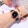 Часовник с черен циферблат и магнитна каишка за жени и момичета, снимка 1 - Дамски - 39159530