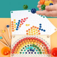 Rainbow wooden clip beads мултифункционална игра с мъфини, топчета и шаблони от дърво , снимка 17 - Образователни игри - 37478078