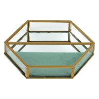 Стъклен органайзер за бижута от зелено кадифе с огледало 17,5x17,5x3 см, снимка 2 - Подаръци за жени - 44068218