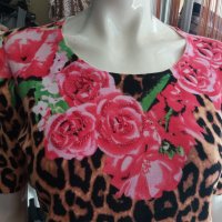 ИЗКЛЮЧИТЕЛНО КРАСИВА блуза в леопардов принт с червени рози, снимка 2 - Тениски - 40552949