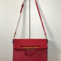 Дамска чанта корал червена и лилаво ретро стил дълга дръжка , снимка 2 - Чанти - 40397251