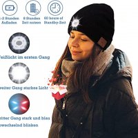 зимна плетена, музикална шапка с Bluetooth, Hands Free, фенер, 5 Led, универсална, снимка 2 - Шапки - 39339192